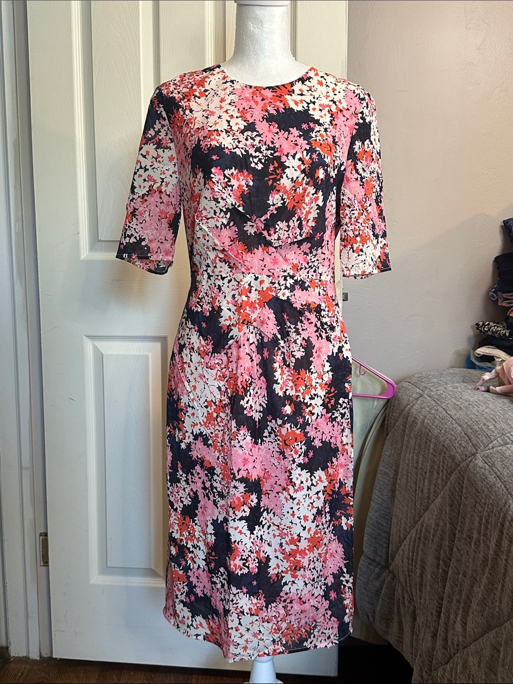 Whistles "Phoebe" Wild Floral Silk Bodycon Midi Dress